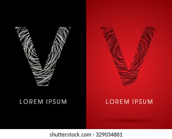 V Font design using confuse line graphic vector.