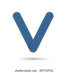 V font vector with blue Jeans  on White background