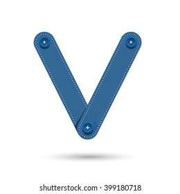 V font vector with blue Jeans Isolate  on White background