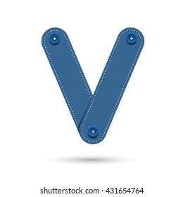 v font vector blue Jeans with studs on White background