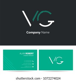 V & G joint logo stroke letter design with business card template