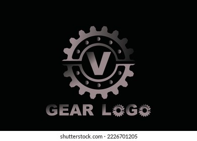 Plantilla de logotipo de la letra de engranaje V para su marca.