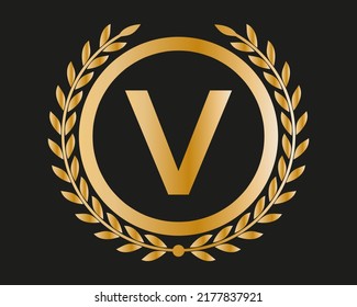 V Gold Letter Design-Vektorgrafik mit goldenen Luxus-Farben und Monogram-Design