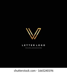 V Golden Letter Logo Design. Creative V Letter Design Vector Illustration.