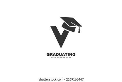 V graduation logo design inspiration. Vector letter template design for brand.