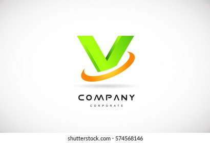 v green 3d letter technology media alphabet vector company logo icon sign design template
