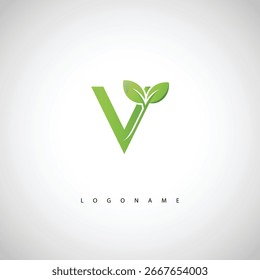 V Green Leaf Logo - Minimal Eco Monogram for Organic Branding and Sustainable Identity Design