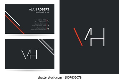 V & H joint logo stroke letter design with business card template