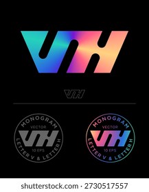 V y H monograma. Letra V y letra H letras vinculadas. Identidad, monocromo y opción de color.
