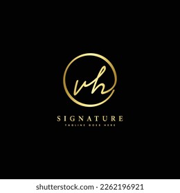 V, H, VH Initial letter handwritten and signature vector logo. Business template in round shape line art