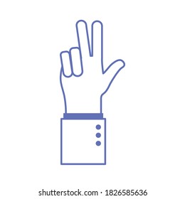 v hand sign language line and fill style icon design of People help finger person learn communication healthcare theme Vector illustration