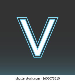 V initial 3D logo icon vector font text design graphic With outline simple premium cyan light blue