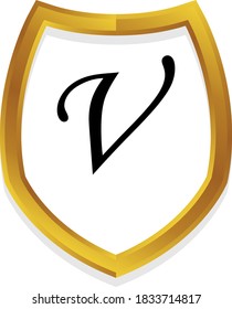 v erste Vorlage für das Logo des metallischen goldenen Schildes