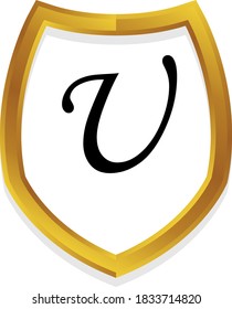 v initial alphabet metallic golden shield frame logo template