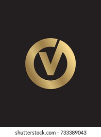 V initial circle company logo gold black background

