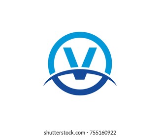 V initial circle company logo blue