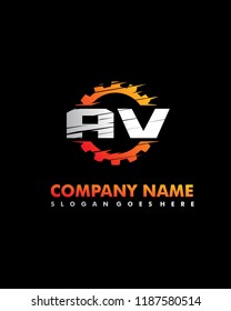 A V Initial with gear template vector