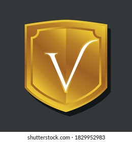 V initial golden shield logo vector