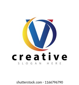 V Initial letter with abstract circle logo vector