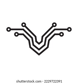 V initial letter Circuit technology illustration logo vector template