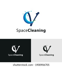 V Initial letter for cleaning service logo business concept. Home, house, office care, maintenance business logo brand vector design, 
