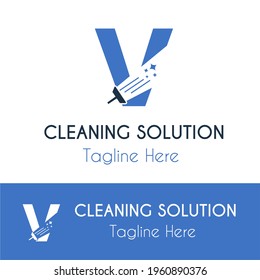 V Initial Letter Cleaning Service Simple Modern Logo Idea. Housekeeping, Renovation And Maintenance Service Company Logo Template. Housework Cleaner Disinfectant Retail Business Logo Vector Template