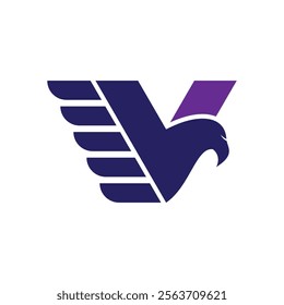 V initial letter falcon logo icon design