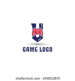 V initial letter with game console icon and pixel for gaming logo concept. game startup application