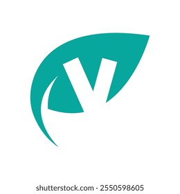 V Initial letter with green leaf logo vector flat design is a design for a natural and eco-friendly product logo
