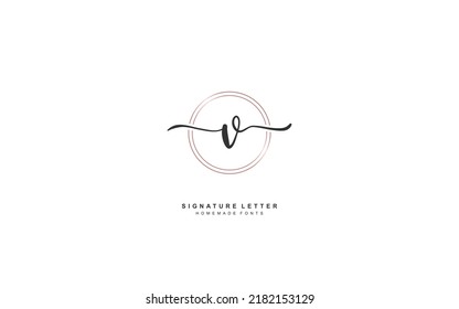 V Initial letter handwriting and  signature logo. A concept with template element.