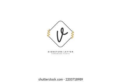 V Initial letter handwriting and  signature logo. A concept with template element.