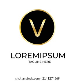 V Initial letter logo Gold cryptocurrency coin set