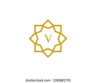 V initial letter logo with luxury ornament