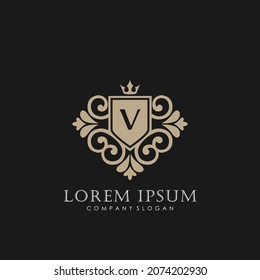 V Initial Letter Luxury Logo template in vector art for Restaurant, Royalty, Boutique, Cafe, Hotel, Heraldic, Jewelry, Fashion and other vector illustration art