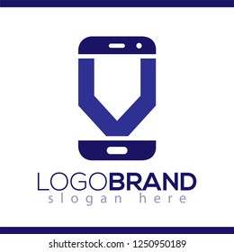 V Initial letter with Smart phone logo icon vector