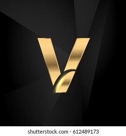 V initial letters swoosh elegant logo golden black background