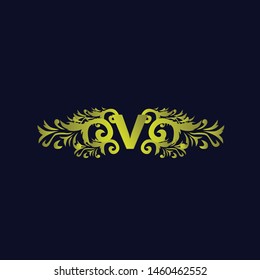 V initial logo letter with beauty ornament for fashion industry