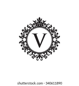 V initial logo. Luxury ornament crown logo