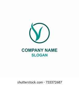 V initial lowercase letter, line curve with circle logo.
