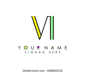 V & I initial minimalist logo template vector