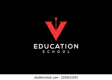 V initial pen education logo design school icon symbol illustration