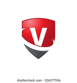 V initial swoosh shield logo red
