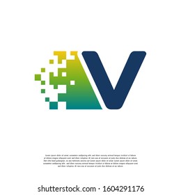 V initial Tech logo vector, Cool Initial Pixel logo template vector