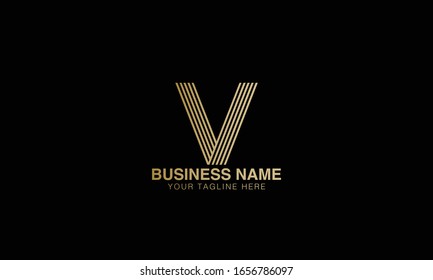 V initial Unique Minimal Style golden and black gold  colour logo vector design