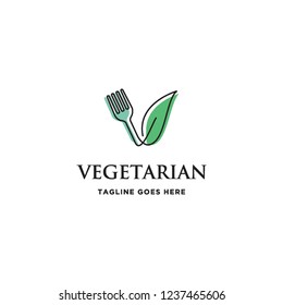 V initials, fork and leaf for Vegetarian logo icon vector