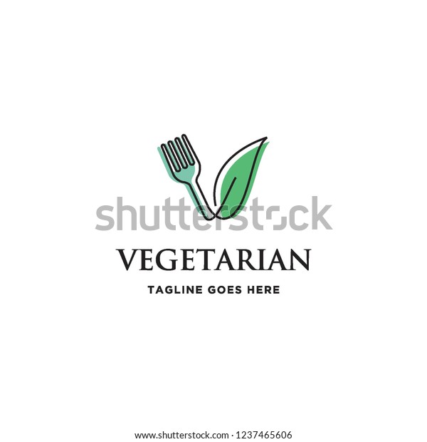 V Initials Fork Leaf Vegetarian Logo Stock Vector (royalty Free) 1237465606