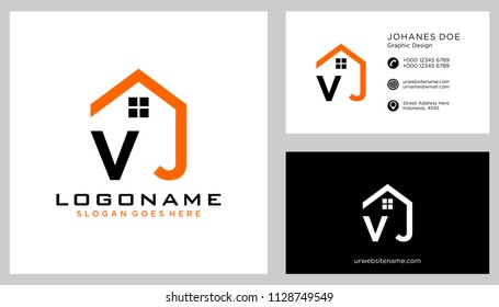 V J initial logo template vector