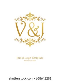 V & J initial wedding logo template vector