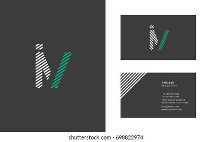 I V joint logo design letters with business card template