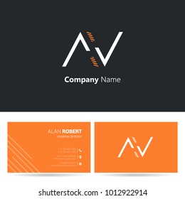 A & V joint logo line letter design with business card template
